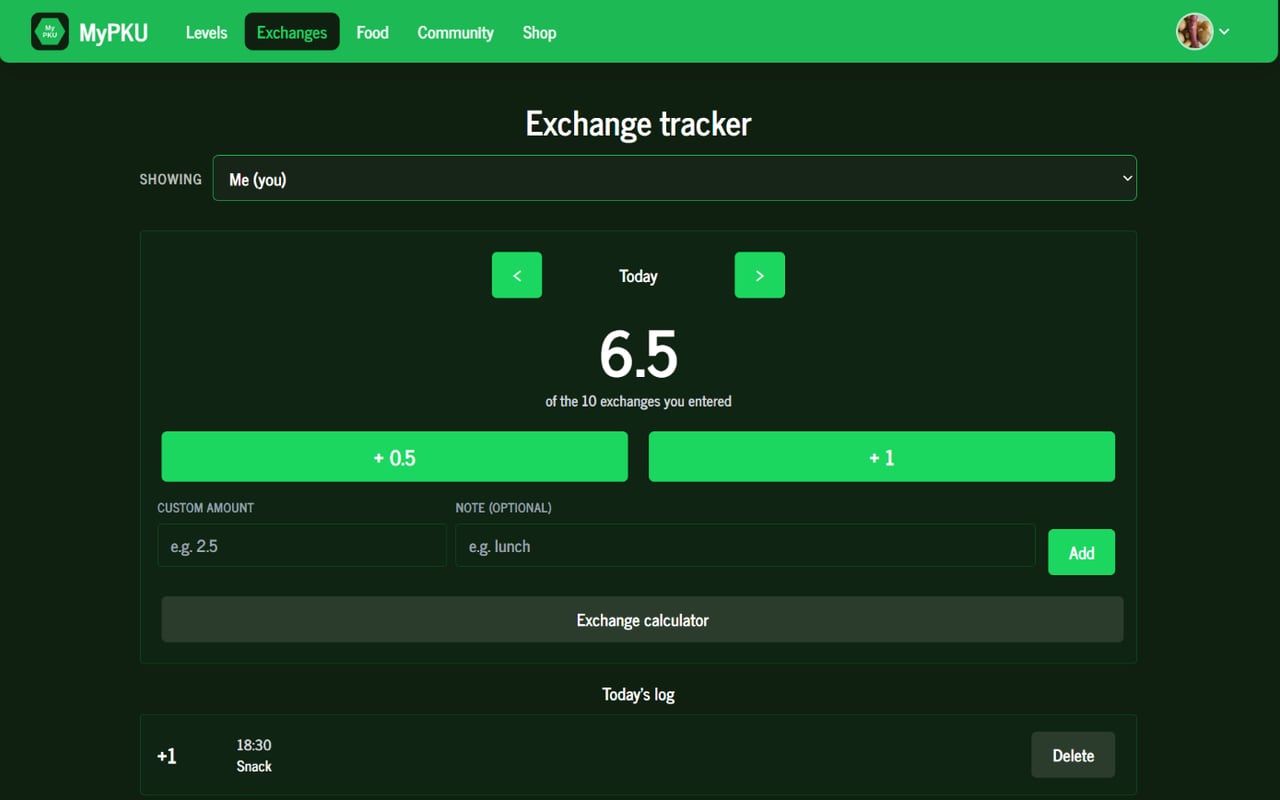 The exchange tracker showing today's exchanges against the daily allowance