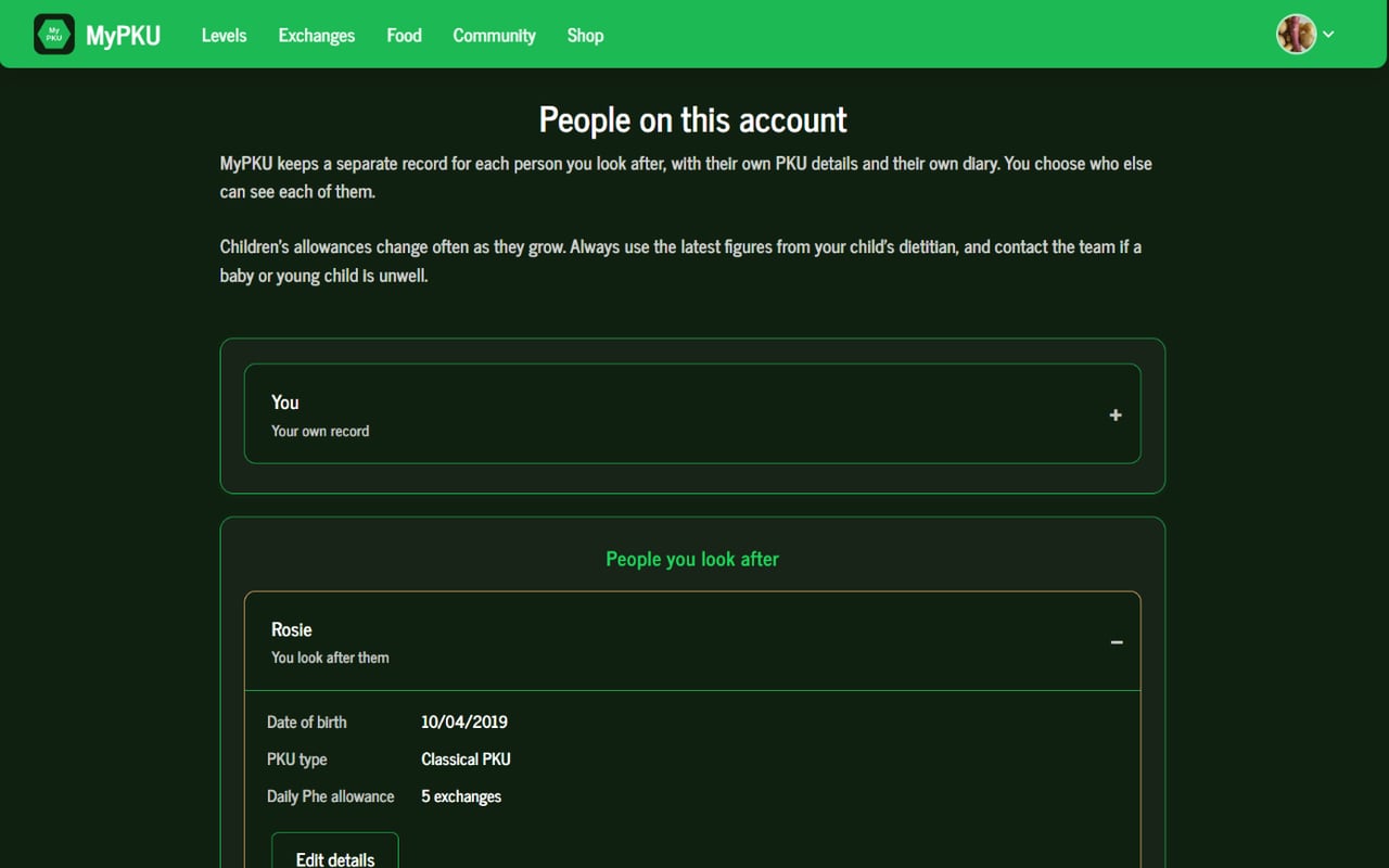 The People and plan page listing the people on an account and who can see each diary